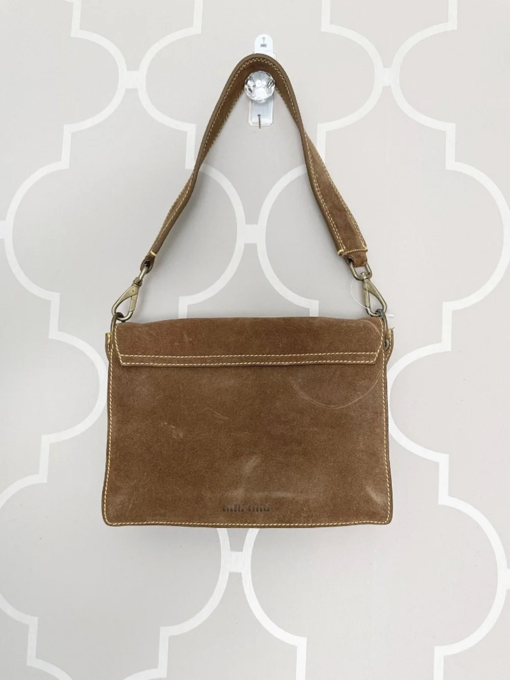 NWOT Vintage Miu Miu Brown Suede Buckle Shoulder Bag Y2K